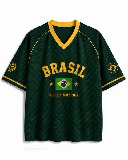TheRetroTee Vintage Brazil Football Heritage Mesh-Trikot