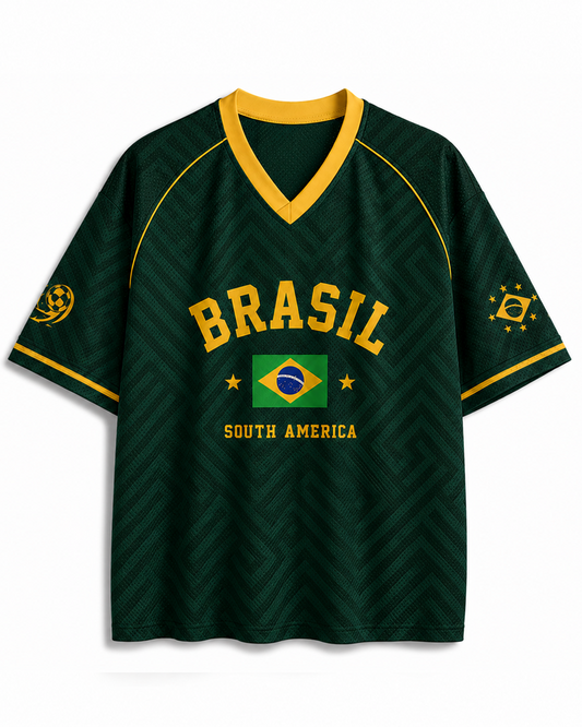 TheRetroTee Vintage Brazil Football Heritage Mesh Jersey