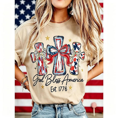⭐ God Bless America Women Washed T-Shirt - Vintage 250th Anniversary USA Gift Tee🎆