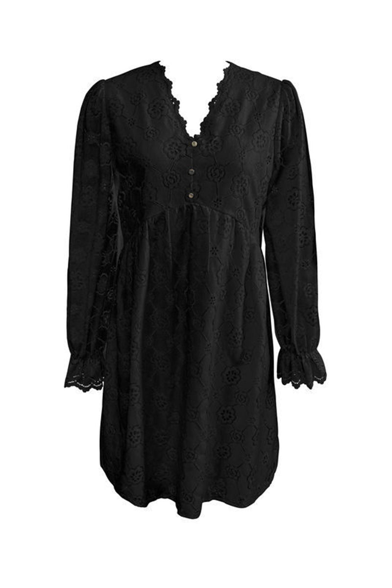 Casual Hook Flower Buttons V Neck A Line Dresses