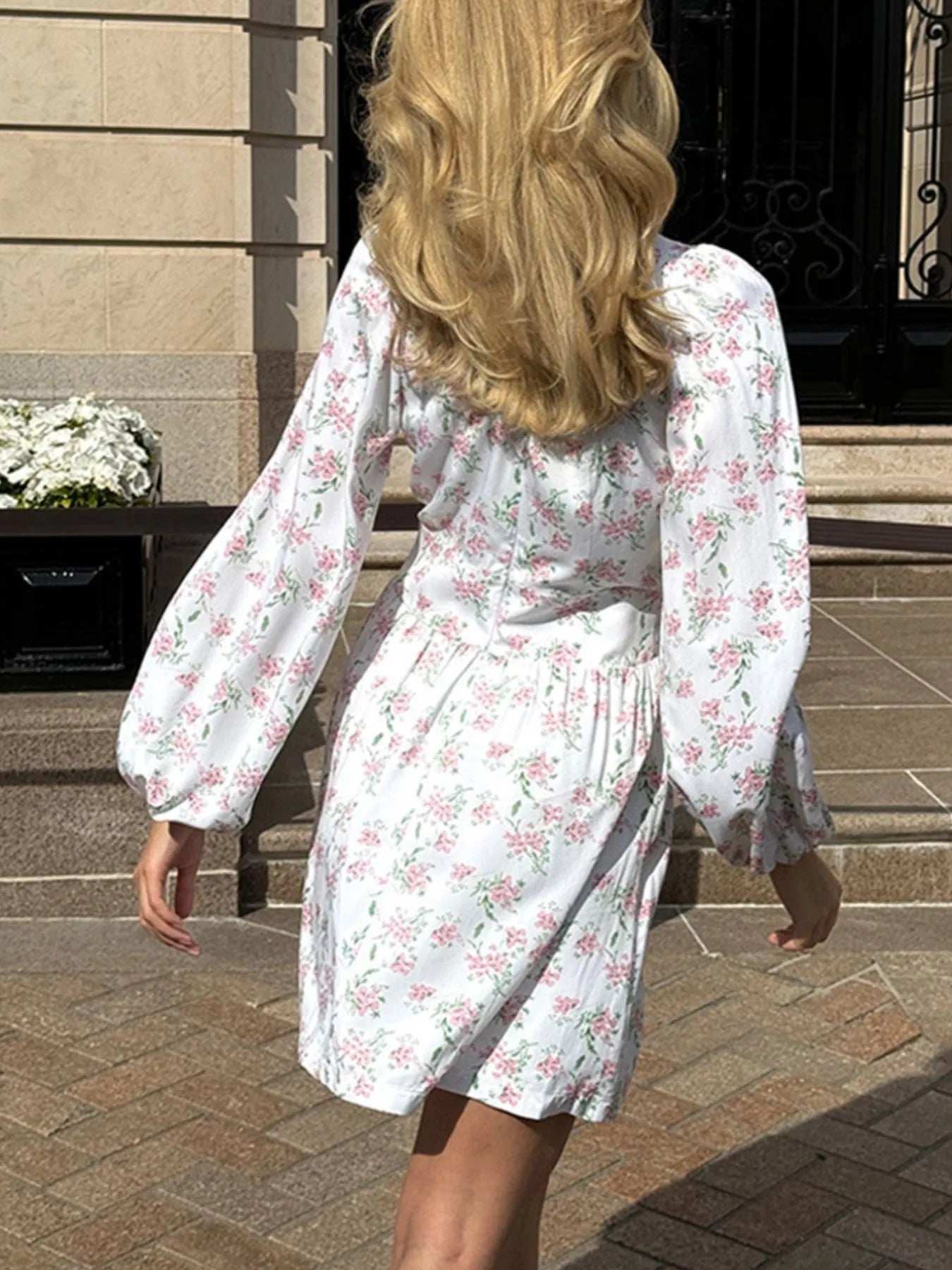 Floral Print Balloon Sleeve Dress