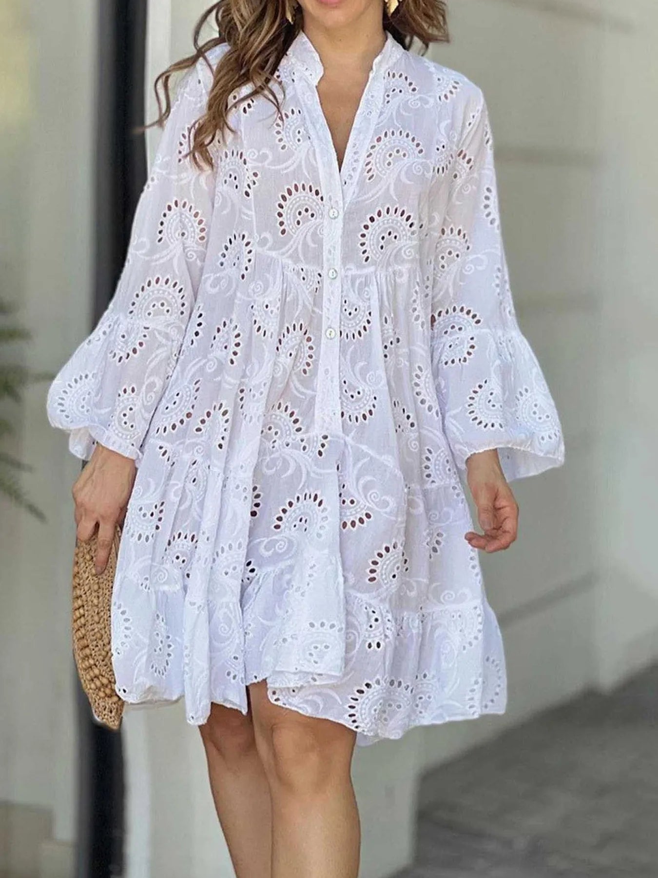Full Size Eyelet Ruffled Hem Tiered Dress Plus Size