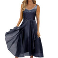 Women's Fashion Irregular Sleeveless V-Neck Mesh Embroidered Hollow Maxi Dress