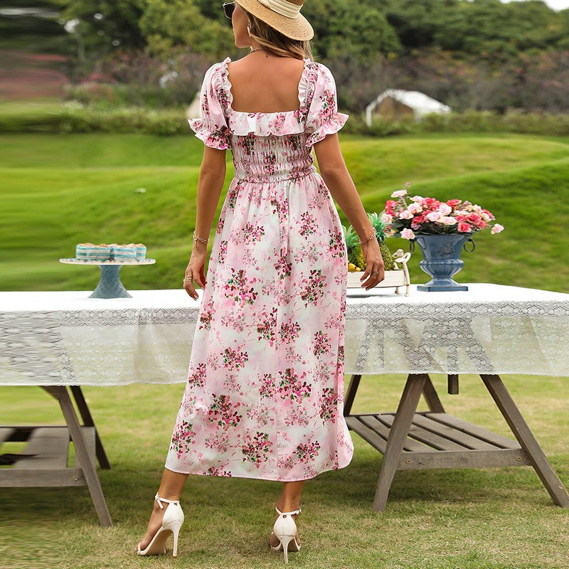 Floral Print Ruffle Bohemian Sexy Summer Resort Maxi Dress