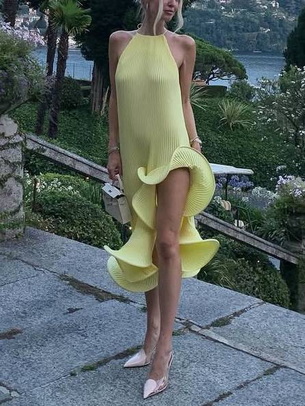 Asymmetric Rolled Hem Midi Dress