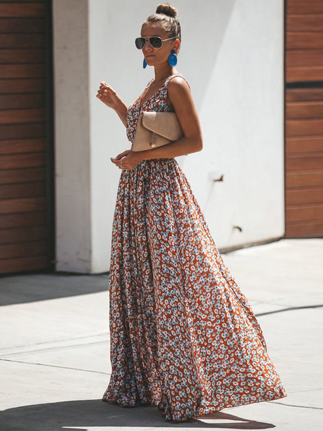 Summer Fashion Floral Print Maxi Dress Boho Beach Maxi Dress