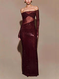 See-through Off-shoulder Slim-fit Evening Dress