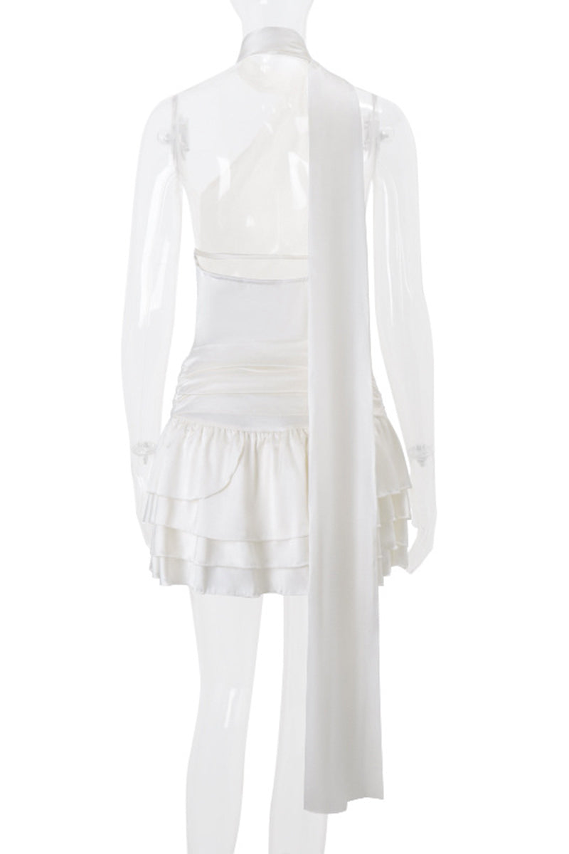 Sexy Backless Flounce Flower Shape Halter A Line Dresses