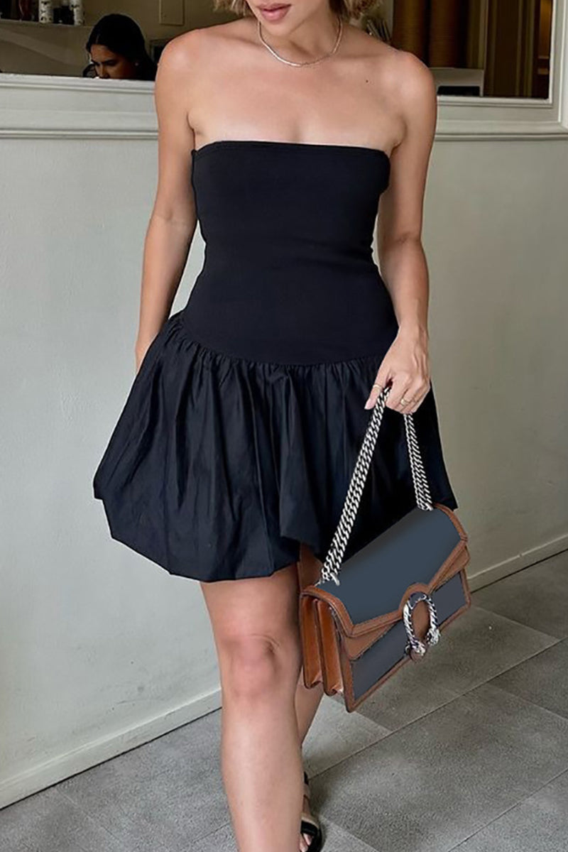 Sexy Solid Color Backless Ruched Strapless Strapless Dresses