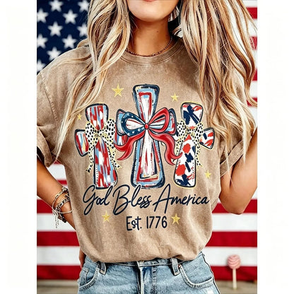 ⭐ God Bless America Women Washed T-Shirt - Vintage 250th Anniversary USA Gift Tee🎆