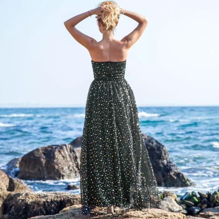 Women's Fashion Sexy Tube Top Sleeveless Elegant Swing  Maxi Dress