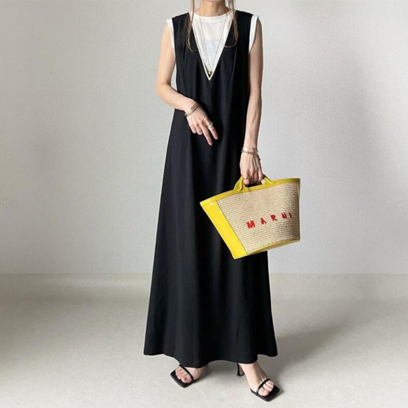 Summer Fashion Solid Color Deep V Cross Back Sleeveless Maxi Dress