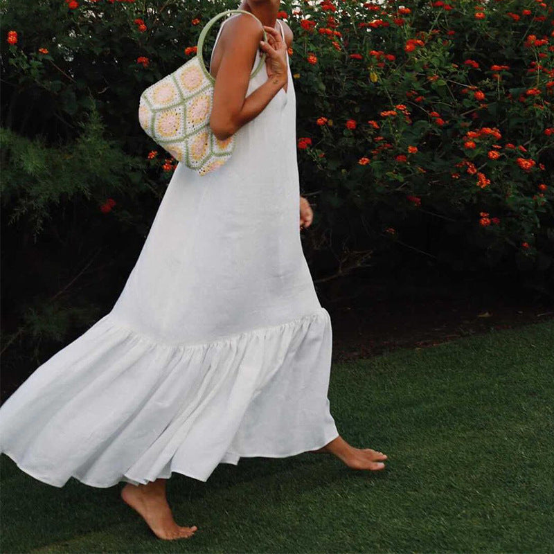 Women's Backless Sleeveless Sexy Camisole Fashion Solid Color  Maxi Dress