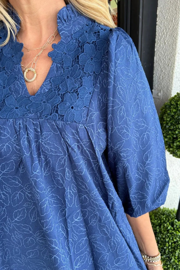 Women's Puff Sleeve Leaf Jacquard Mini Dress