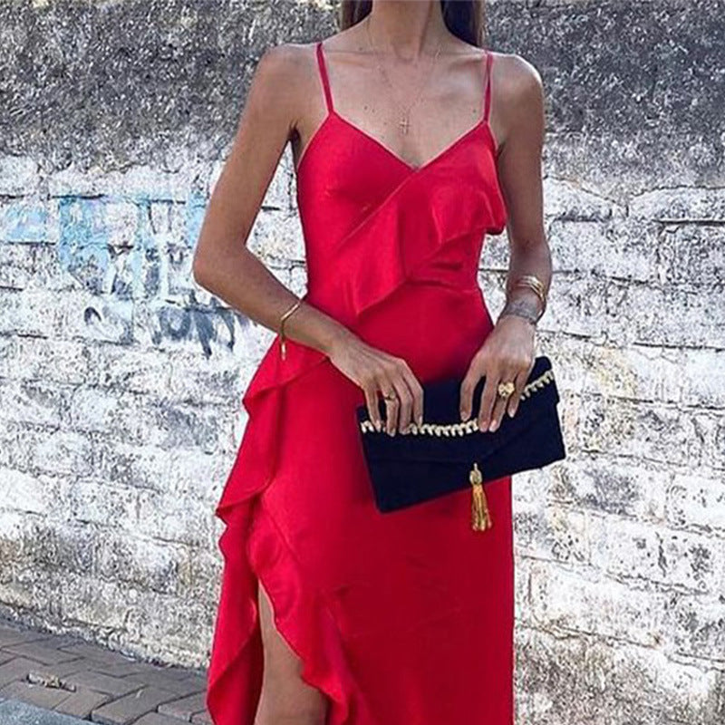 Women Fashion Sexy V Neck Elegant Sleeveless Casual Maxi Dress