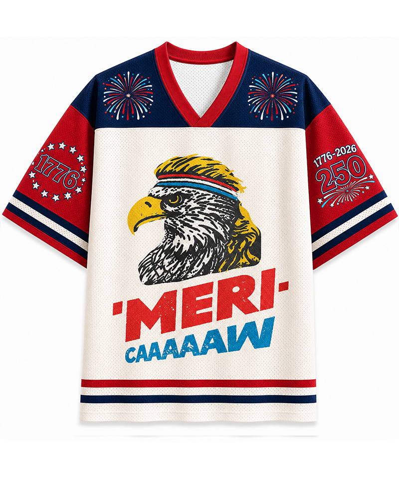 TheRetroTee Vintage Meri-caaaaaw 4th of July Mesh Jersey