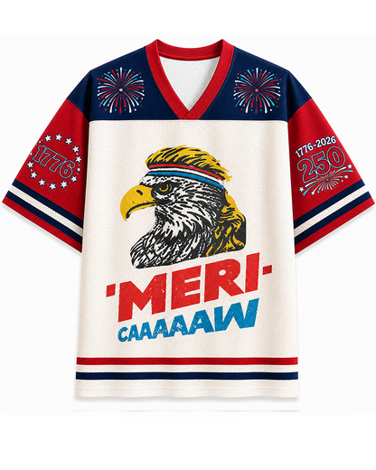 TheRetroTee Vintage Meri-caaaaaw 4th of July Mesh Jersey