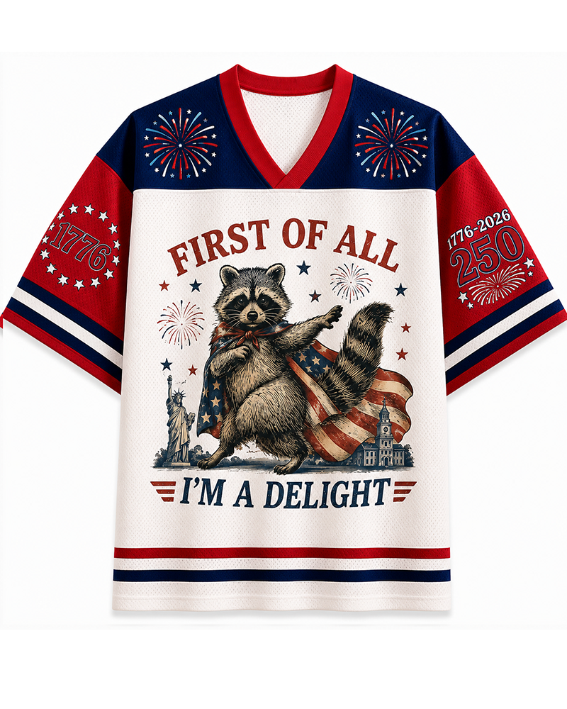 TheRetroTee Feral & Free Funny Raccoon 1776 Independence Vintage Mesh Jersey