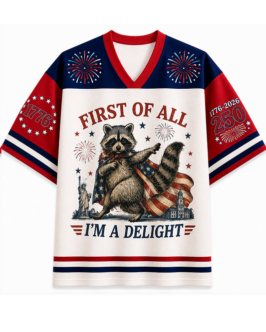 TheRetroTee Feral & Free Funny Waschbär 1776 Independence Vintage Mesh Trikot
