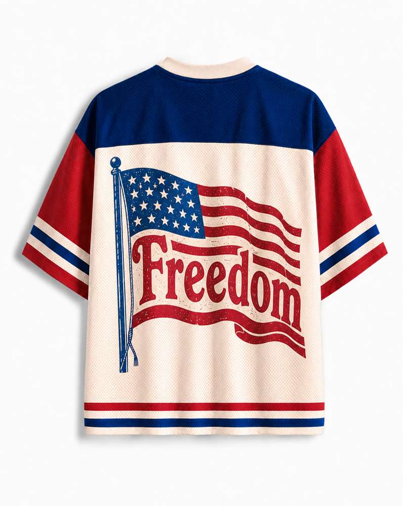 TheRetroTee Feral & Free Funny Raccoon 1776 Independence Vintage Mesh Jersey