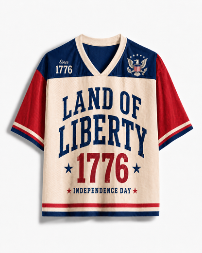 TheRetroTee Land of Liberty 1776 Independence Day Vintage Mesh Jersey