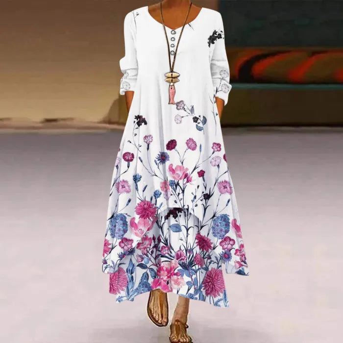 Women's Fashion Casual Pocket Hem Irregular Hem Long Sleeve  Maxi Dress