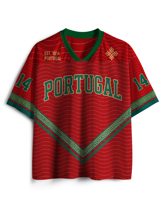 TheRetroTee Vintage Portugal Heritage Rot & Grün Fußball-Mesh-Trikot