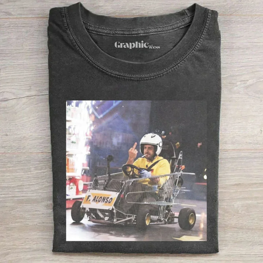 F1 Fernando Alonso Shopping Cart Middle Finger Vintage Washed T-Shirt