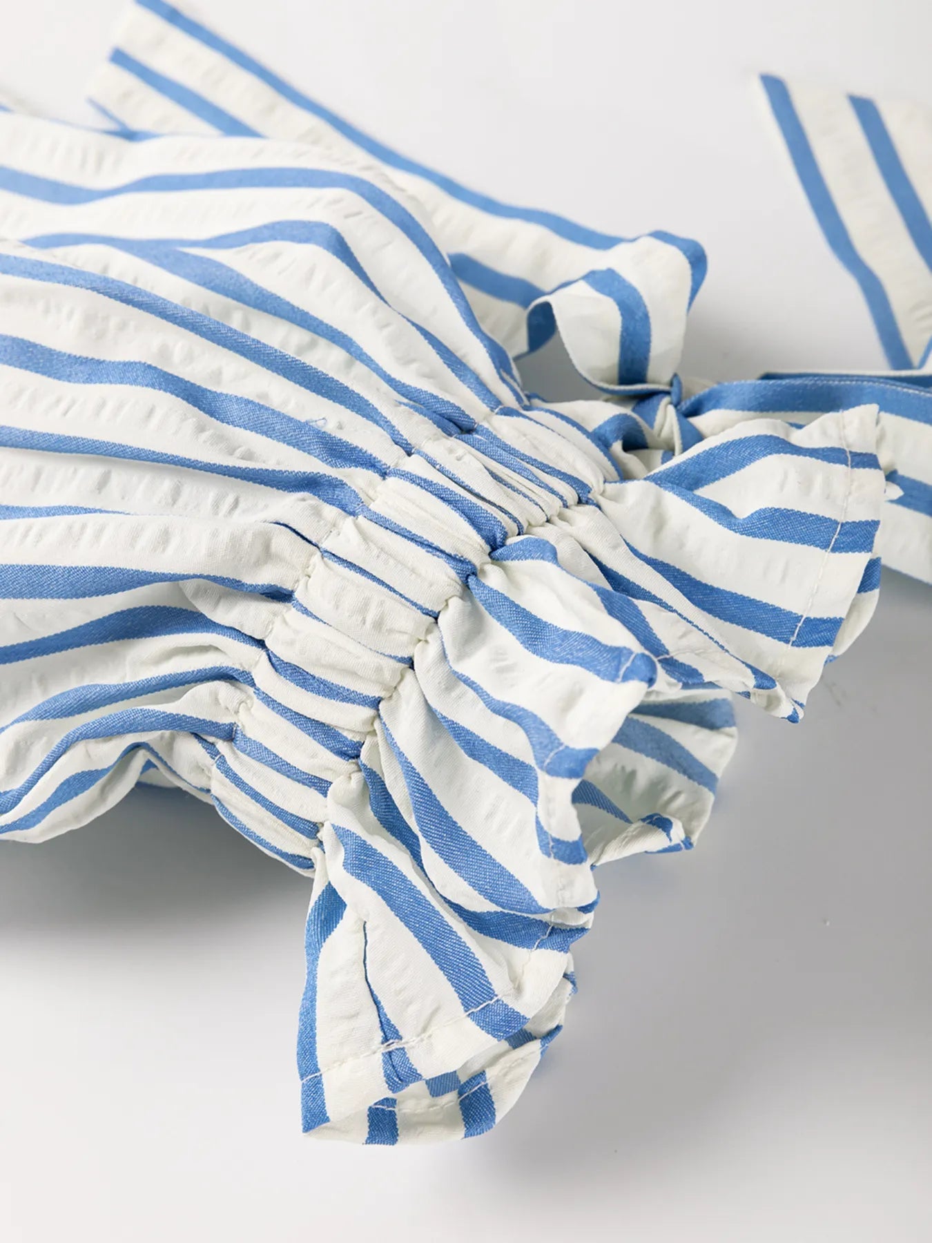 Stripe Knotted Sleeve Notched Shift Mini Dress