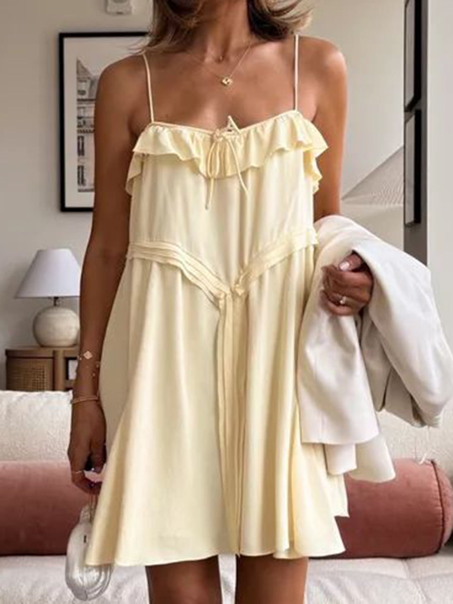 Women’s Casual Sleeveless Lace-Up V-Neck Mini Dress