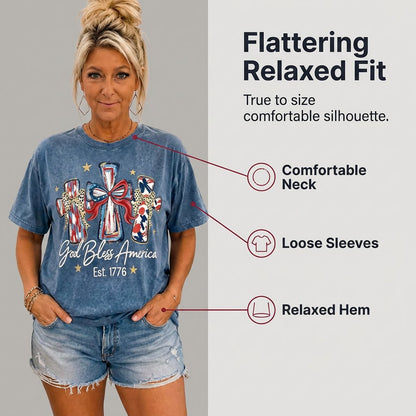 ⭐ God Bless America Women Washed T-Shirt - Vintage 250th Anniversary USA Gift Tee🎆