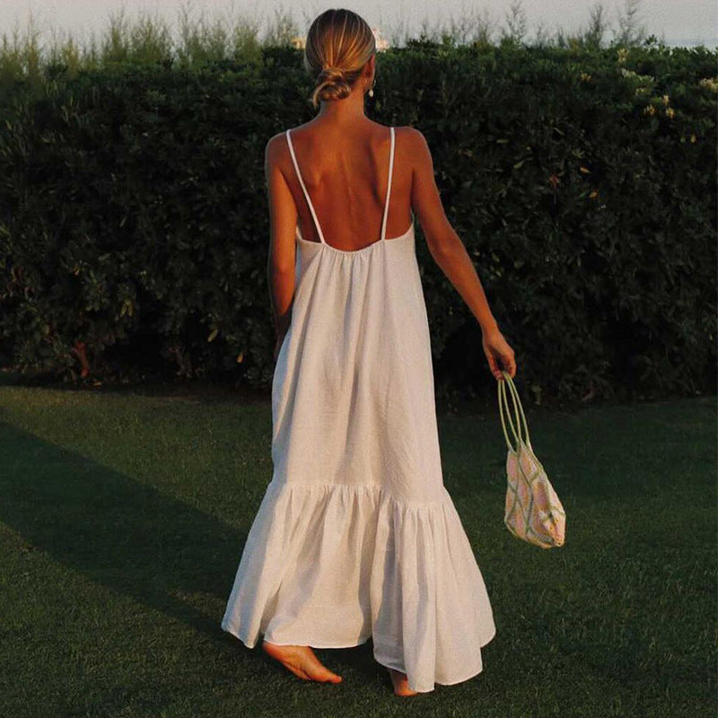 Women's Backless Sleeveless Sexy Camisole Fashion Solid Color  Maxi Dress