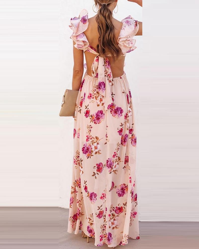 Summer Women's Floral Print Bohemian Fashion Casual V Neck Holiday  Maxi Dress