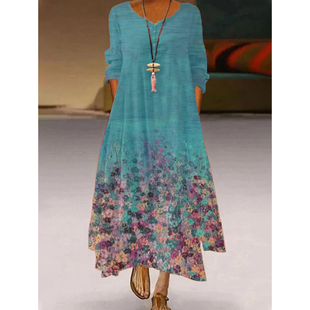 Women's Printed 3D Hem Irregular Sexy Bohemian  Maxi Dress