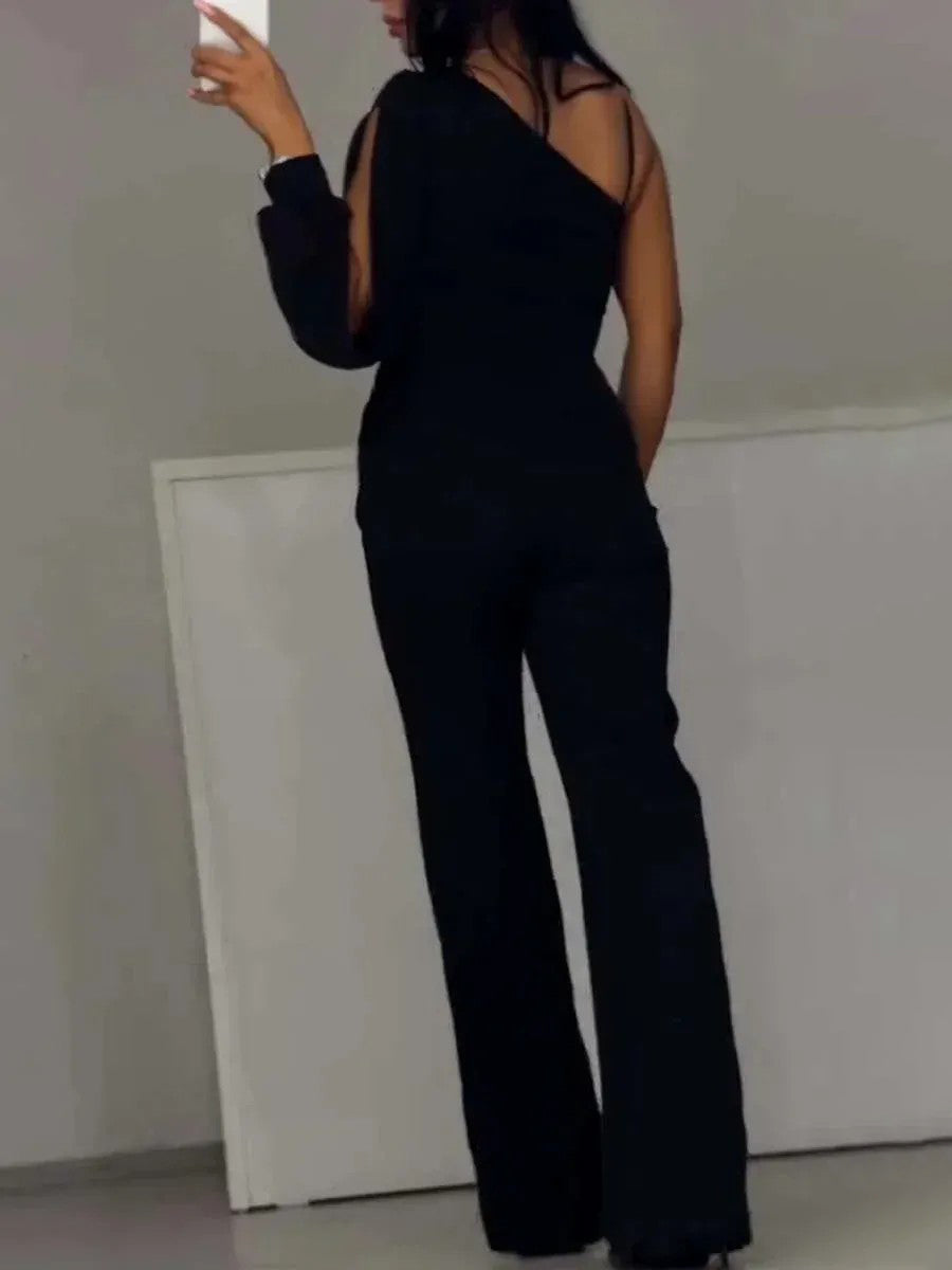Elegant One-shoulder Sequined Jumpsuit