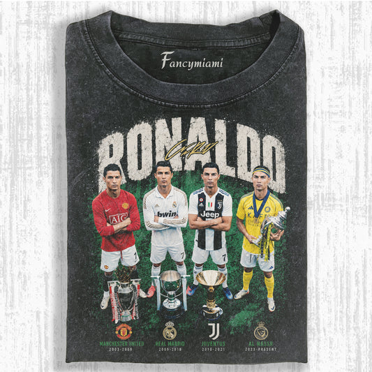 RETRO FOOTBALL LEGEND PORTRAIT FADED GRAPHIC TEE