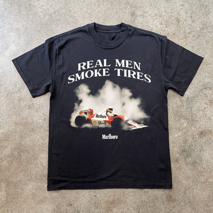 F1 'Real Men Smoke Tires' Heavy Faded Black T-Shirt