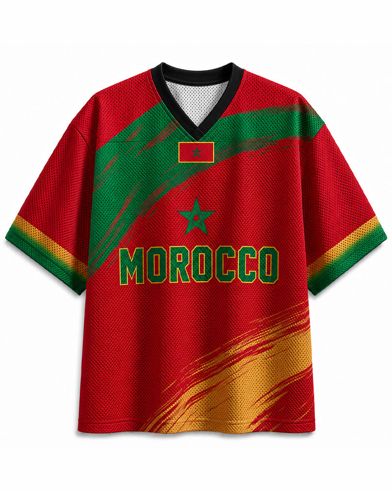 TheRetroTee Maillot de football du Maroc personnalisé en mesh