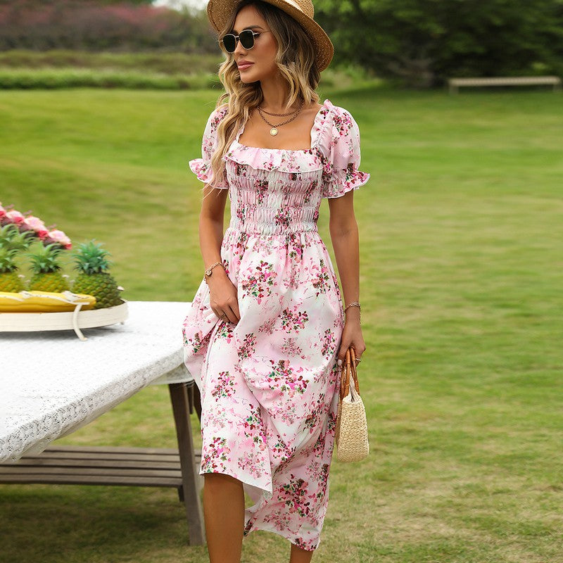 Floral Print Ruffle Bohemian Sexy Summer Resort Maxi Dress