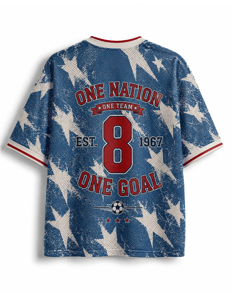TheRetroTee USA-Inspired Vintage Patriotic Star Print #8 Mesh Jersey
