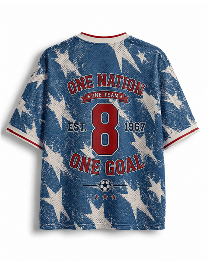 TheRetroTee USA-Inspired Vintage Patriotic Star Print #8 Mesh Jersey