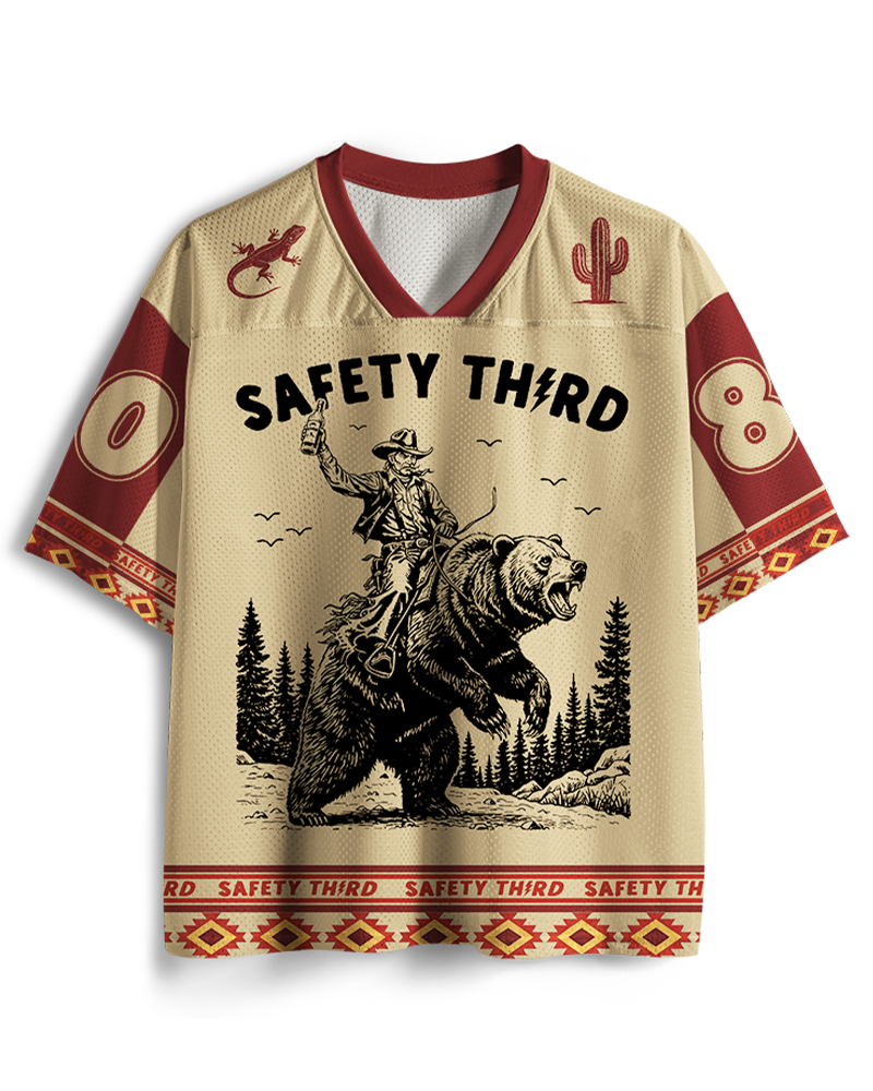 TheRetroTee Safety Third Grizzly Bear Mesh Jersey