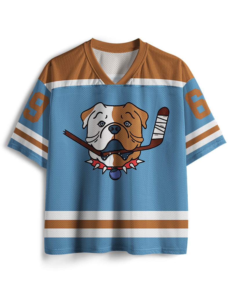 Maillot de hockey en mesh TheRetroTee Bulldog #69 bleu clair et marron