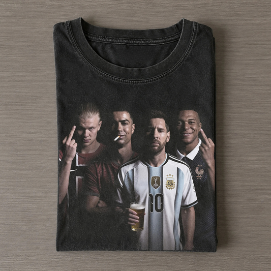 Haaland Ronaldo Messi Mbappe Dark Street Style Collage Tee