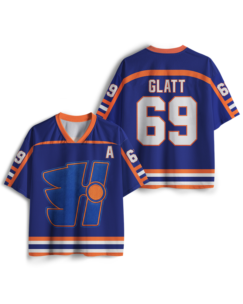 TheRetroTee Enforcer #69 Blue Hockey Movie-Inspired Fan Mesh Jersey
