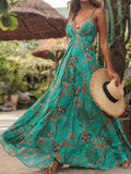 Summer Bohemian Vacation Fashion V Neck High Waist Halter Neck Beach Maxi Dress