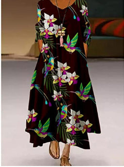 Women's Printed 3D Hem Irregular Sexy Bohemian  Maxi Dress