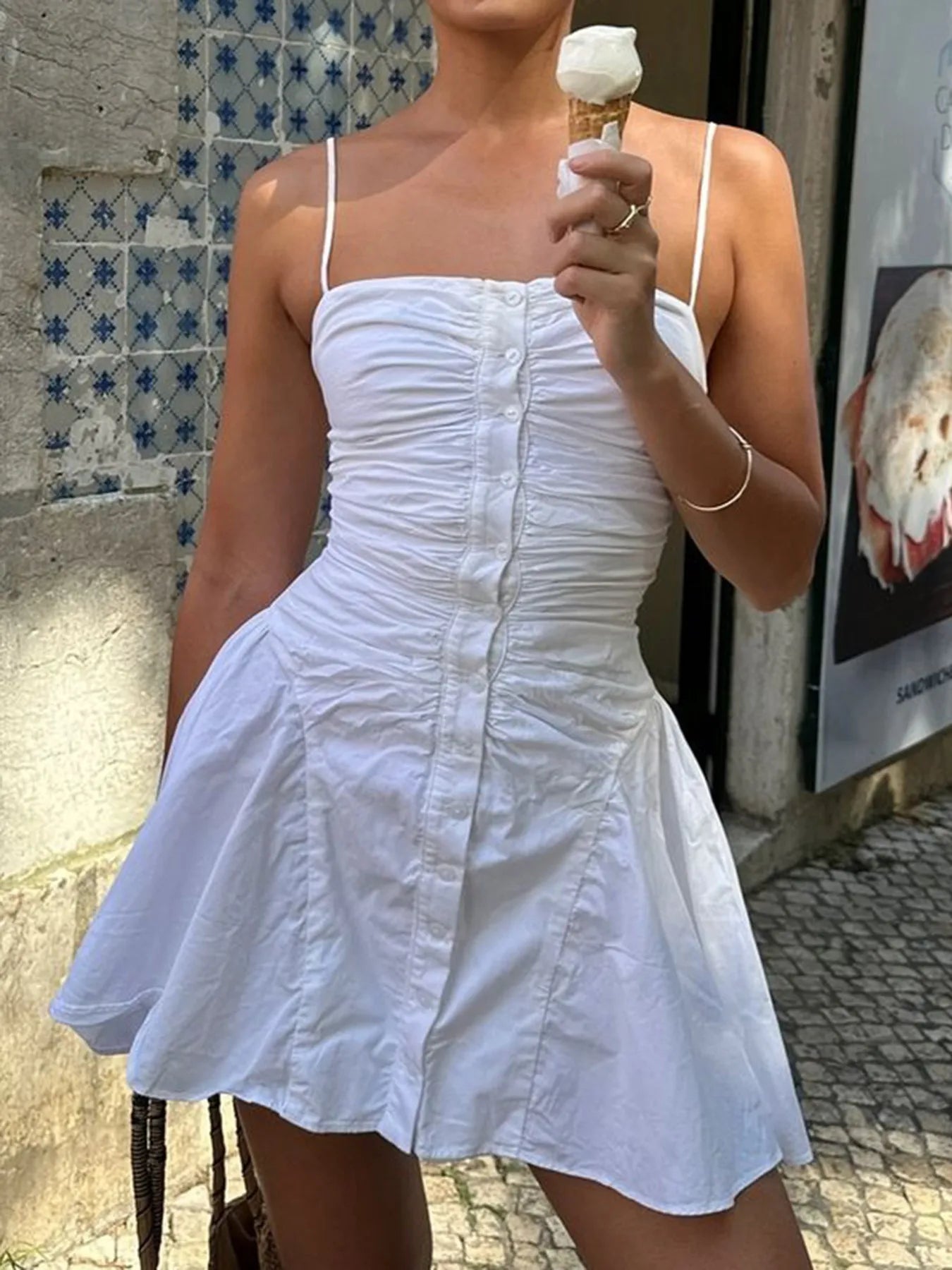 Ruched Button-Front Summer Dress