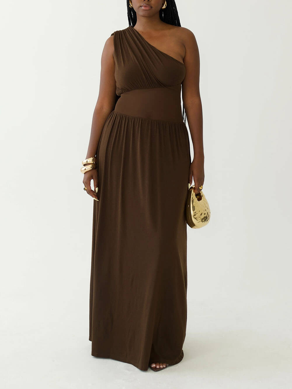 Elegant Off-Shoulder Ruffled Mesh Maxi Dress