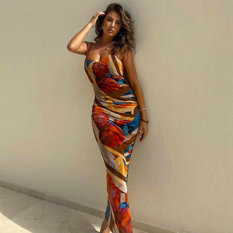 Beach Fashion Print Summer Sexy Backless Body  Maxi Dress